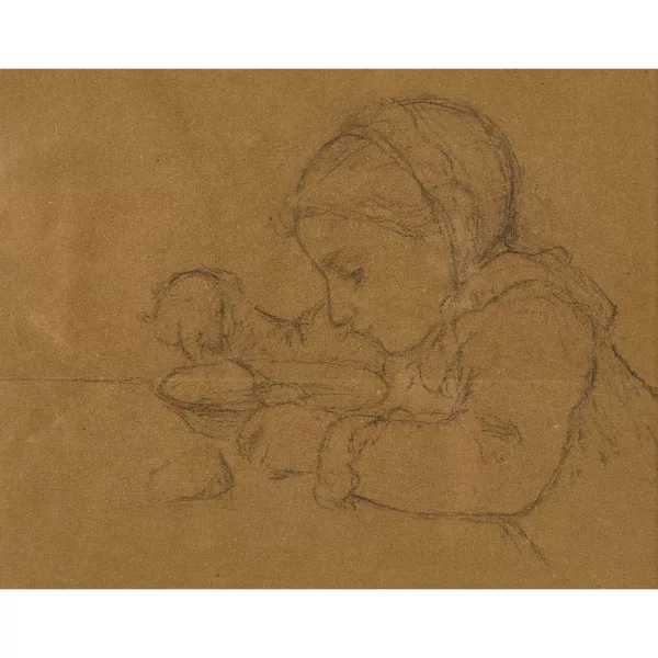Albert Anker — "Kind im Profil beim Suppenessen".