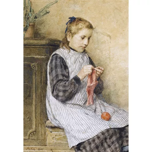 Albert Anker — Strickendes Mädchen am Ofen.