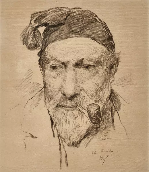 «Bauer mit Zipfelmütze und Tabakpfeife» − 1907 – Albert Anker