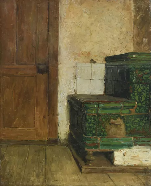 Intérieur avec fourneau et porte