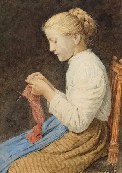 ALBERT ANKER — Knitting girl. 1902. — Koller Auktionen