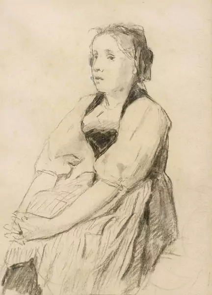 ALBERT ANKER — Sitzendes Mädchen. Kohle auf Papier. Verso: Strickende Bäuerin und Pflanzenstudie. — Koller Auktionen