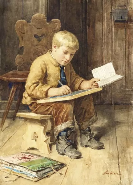ALBERT ANKER — Schreibender Knabe. — Koller Auktionen