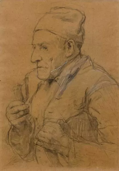 ALBERT ANKER — Double-sided drawing: Peasant with pipe / Girl with basket. — Koller Auktionen