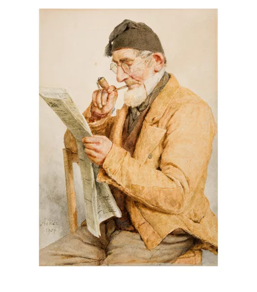 Albert Anker — Seeländerbauer beim Zeitungslesen