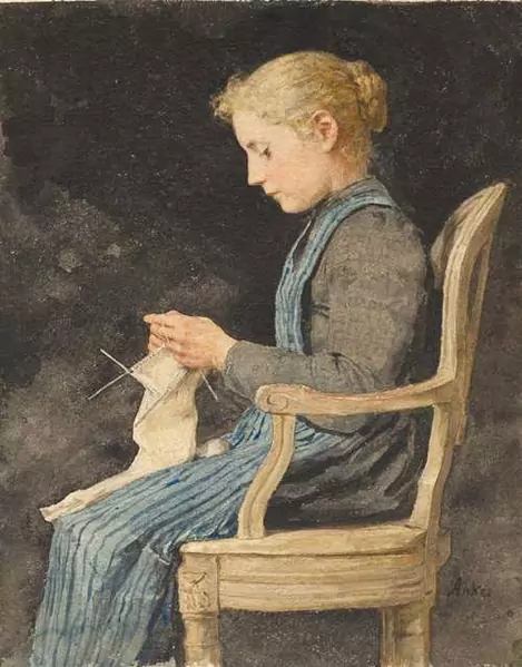ALBERT ANKER — Strickendes Mädchen. — Koller Auktionen
