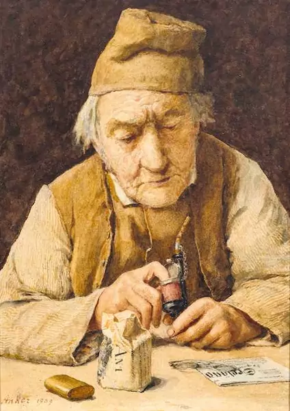 ALBERT ANKER — Peasant man with pipe. 1909. — Koller Auktionen