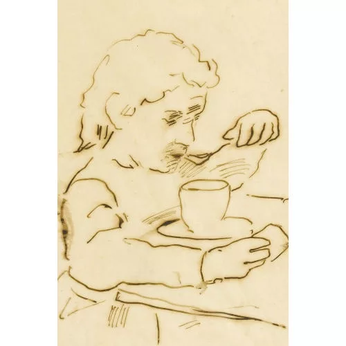 Albert Anker — "Kleines Mädchen aus einer Tasse löffelnd".