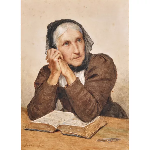 Albert Anker — Ältere Frau mit aufgeschlagenem Buch.