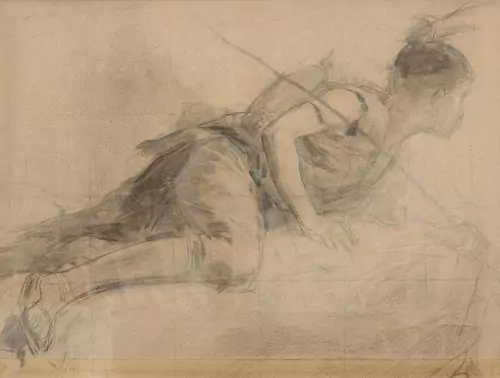 ANKER, ALBERT — Study on two sides of paper. Recto: Pfahlbauer. Verso: head of a woman. — Koller Auktionen