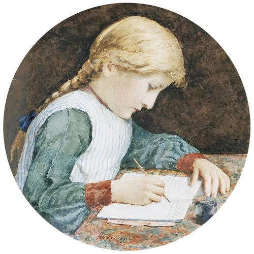 Albert Anker — Schreibendes Mädchen (27A).