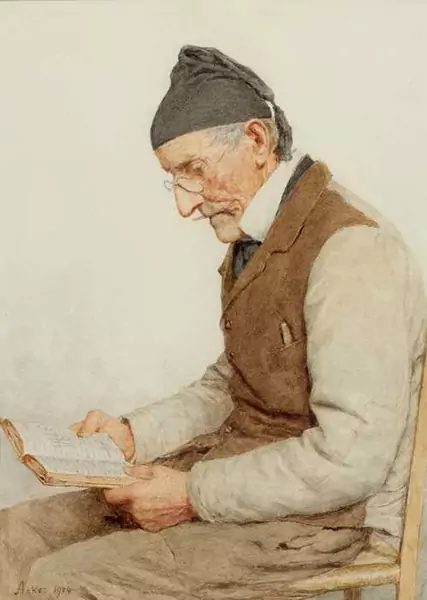 ALBERT ANKER — Sitzender Bauer beim Lesen. 1904. — Koller Auktionen
