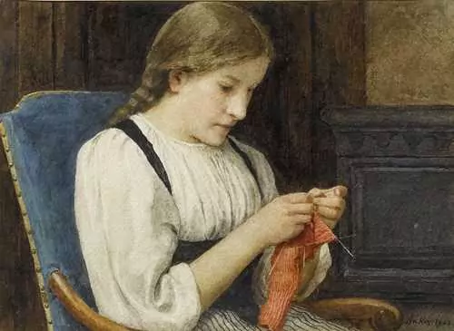 ALBERT ANKER — Rosa Schwab tricotant. 1908. — Koller Auktionen