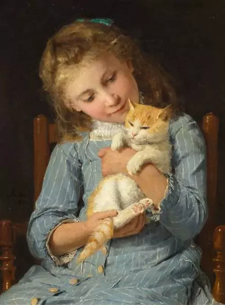 ALBERT ANKER — Girl with a cat (Fillette avec un chat). 1881. — Koller Auktionen