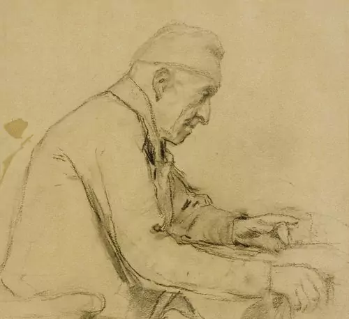 ALBERT ANKER — Alter sitzender Mann im Profil. — Koller Auktionen