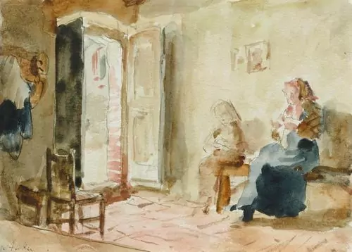 ALBERT ANKER — Interieurszene mit Mutter und Kind. — Koller Auktionen