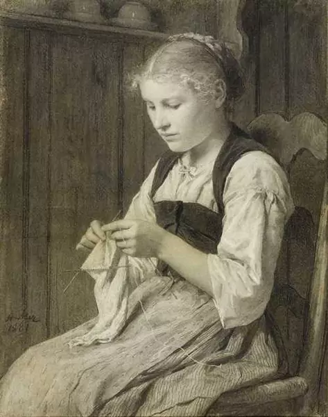 ALBERT ANKER — Strickendes Mädchen. 1881. — Koller Auktionen
