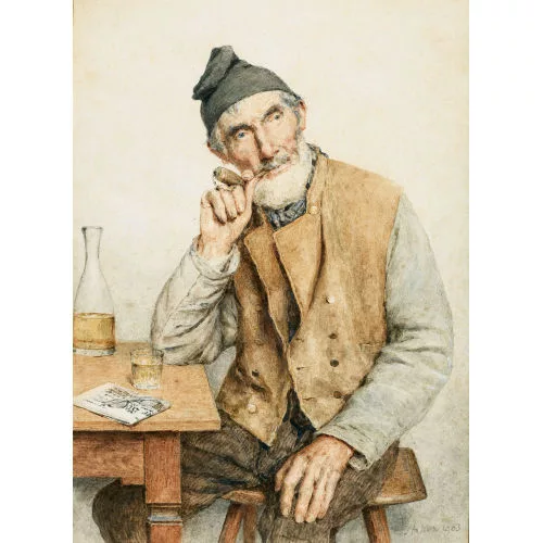Albert Anker — Sitzender Bauer mit Pfeife.