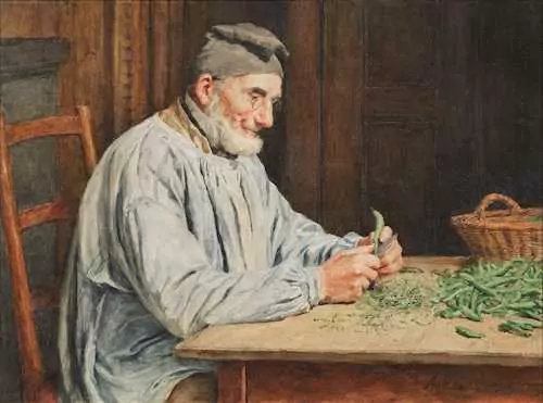 ALBERT ANKER — A farmer preparing beans. — Koller Auktionen