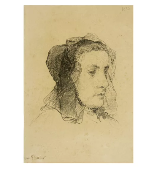 Albert Anker — Tête de jeune fille avec ancien bonnet bernois