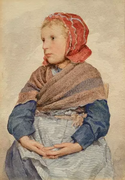 ALBERT ANKER — Seated peasant girl in a red bonnet. — Koller Auktionen