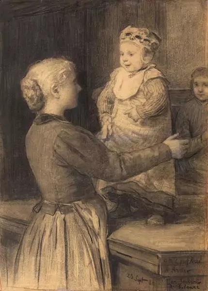 ALBERT ANKER — The older sister. 1889. — Koller Auktionen