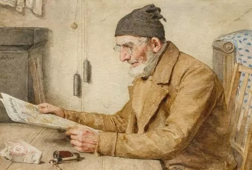 ALBERT ANKER — Älterer Mann beim Zeitunglesen. — Koller Auktionen
