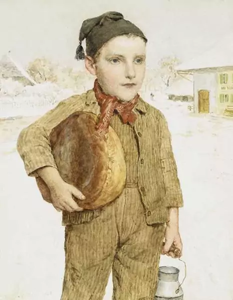 ALBERT ANKER — Knabe mit Milchkanne und Brotlaib. 1905. — Koller Auktionen