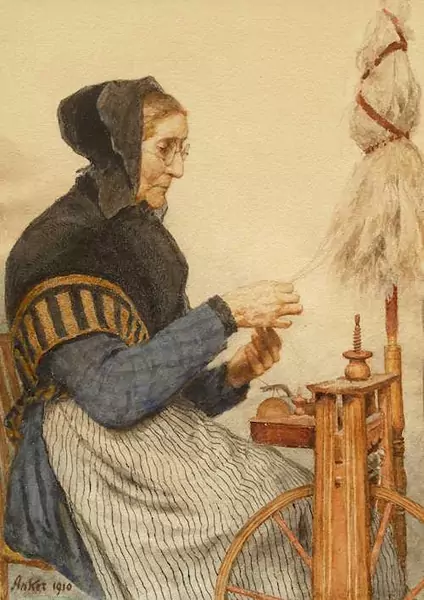 ALBERT ANKER — Frau am Spinnrad. 1910. — Koller Auktionen