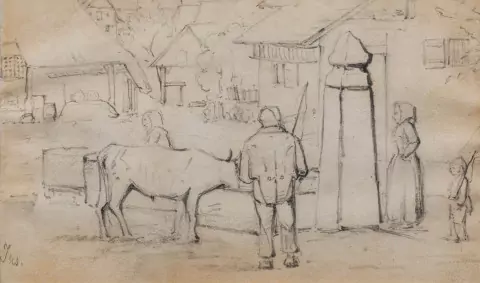 Dorfplatz in Ins, 1847