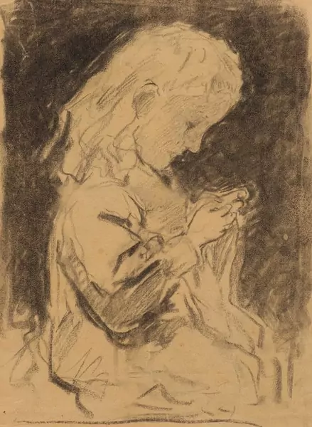 ANKER, ALBERT — Knitting girl (recto) / Writing girl (verso). — Koller Auktionen