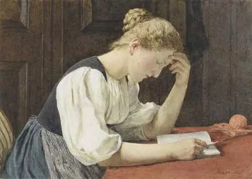 ALBERT ANKER — Lesende junge Frau an einem Tisch. 1905. — Koller Auktionen