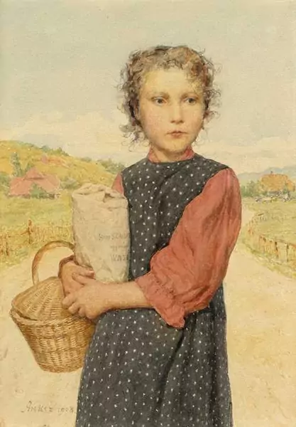 ALBERT ANKER — Young girl before a landscape. 1908. — Koller Auktionen