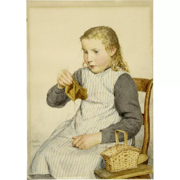 Albert Anker — Strickendes Mädchen