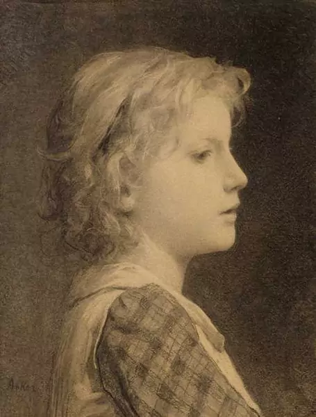 ANKER, ALBERT — Half-length portrait of a girl with blonde hair. — Koller Auktionen