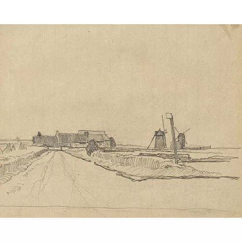 Albert Anker — Landschaft mit Windmühlen.