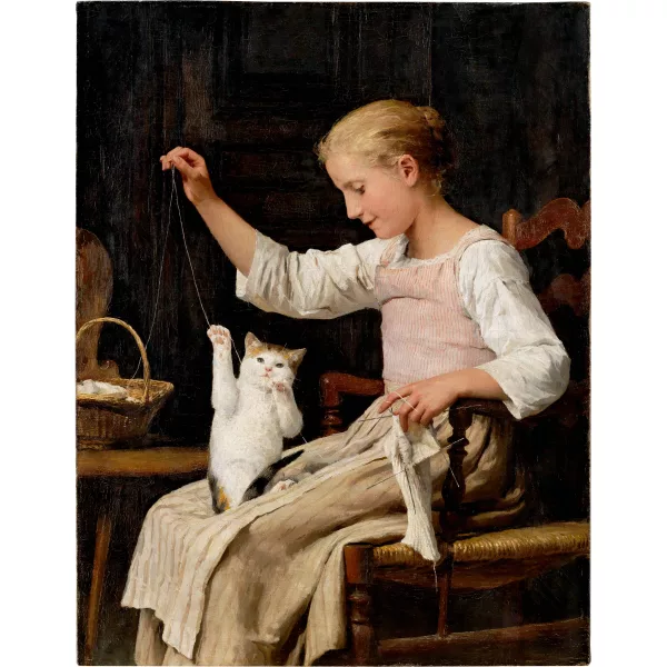 Albert Anker — Mädchen mit Katze spielend - Le petit ami