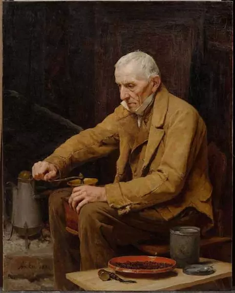ALBERT ANKER — Alter Mann mit Kaffeemühle. 1886. — Koller Auktionen