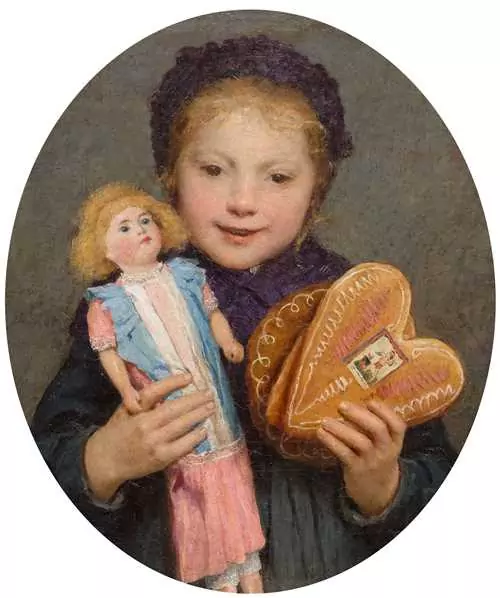 ALBERT ANKER — Girl with Christmas presents. Circa 1899. — Koller Auktionen