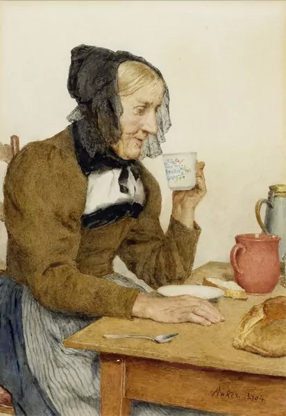ALBERT ANKER — Berner Bäuerin beim Kaffee. 1904. — Koller Auktionen