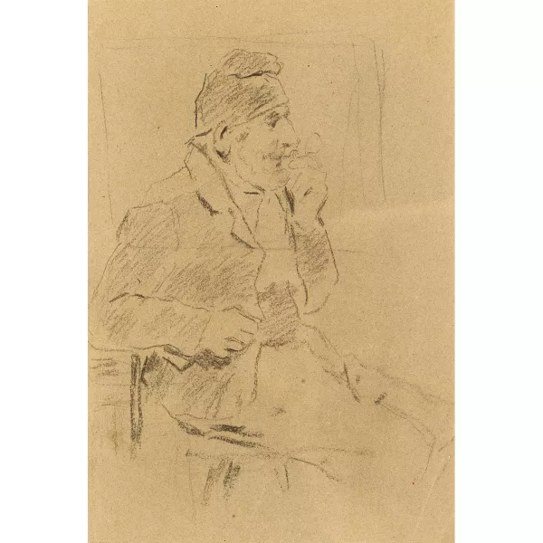 Albert Anker — "Mann mit Mütze und Pfeife".