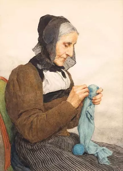 ALBERT ANKER — Grandmother knitting. 1907. — Koller Auktionen
