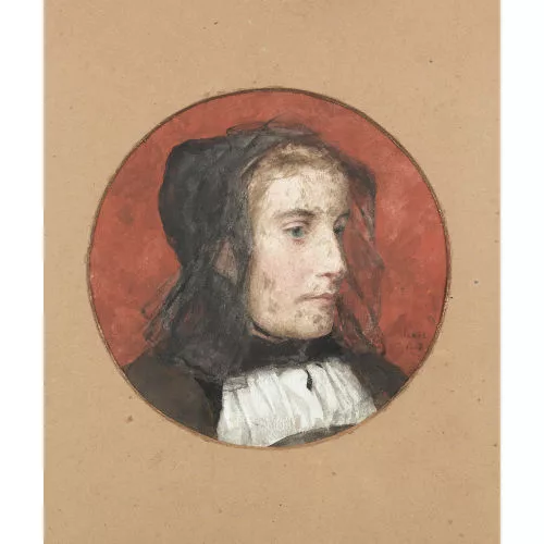 Albert Anker — Brustbild einer jungen Frau in Tracht, mit Haube.
