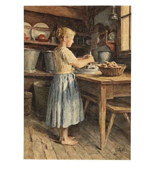 Albert Anker — Kartoffelschälendes Mädchen
