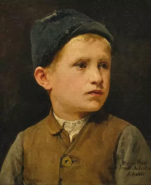 ALBERT ANKER — Head and shoulders portrait of a boy in a cap. — Koller Auktionen