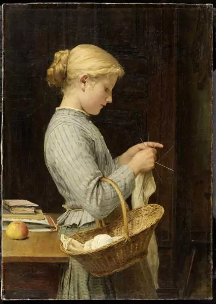 ALBERT ANKER — Strickendes Mädchen. 1888. — Koller Auktionen