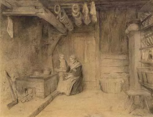 ANKER, ALBERT — Grossmutter mit Kind in Interieur. — Koller Auktionen