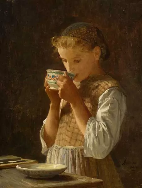 ALBERT ANKER — Recto: Girl, drinking coffee. 1870. — Koller Auktionen