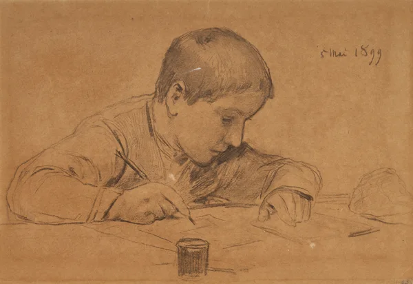 Albert Anker — Recto/verso: Schreibender Knabe; Junge mit Buch, 1899