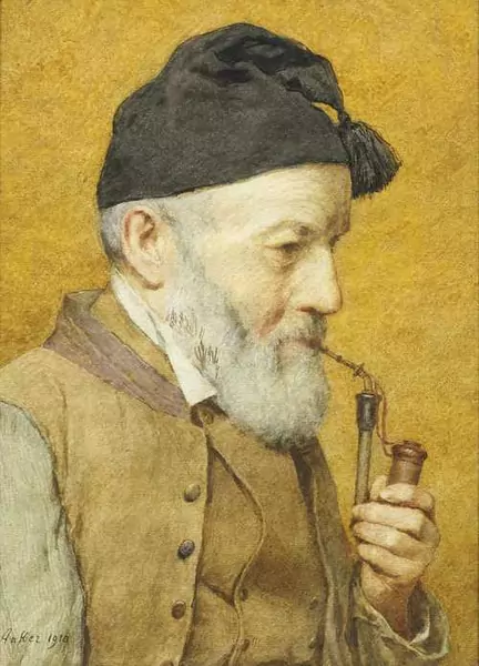 ALBERT ANKER — Alter Bauer mit Pfeiffe. 1910. — Koller Auktionen